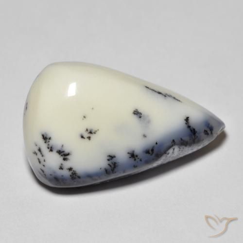 Dendritique Agate Blanc avec noir naturelle En forme de poire, 12.30 ct, Opaque