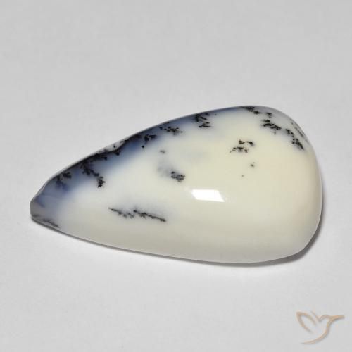 Dendritique Agate Blanc avec noir naturelle En forme de poire, 12.30 ct, Opaque
