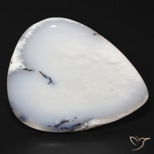 Dendritique Agate Blanc avec noir naturelle En forme de poire, 60.01 ct, Opaque