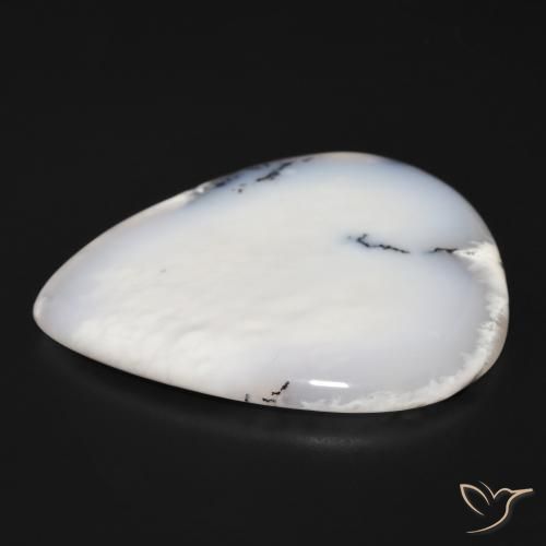 Dendritique Agate Blanc avec noir naturelle En forme de poire, 60.01 ct, Opaque