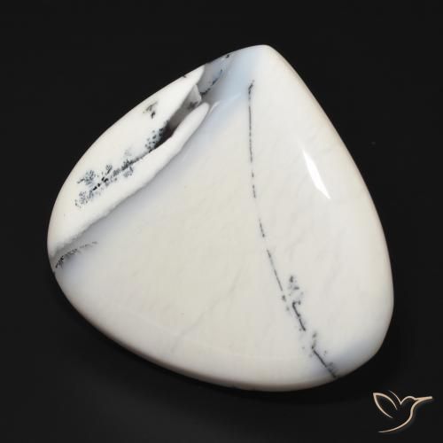 Dendritique Agate Blanc avec noir naturelle En forme de poire, 69.43 ct, Opaque