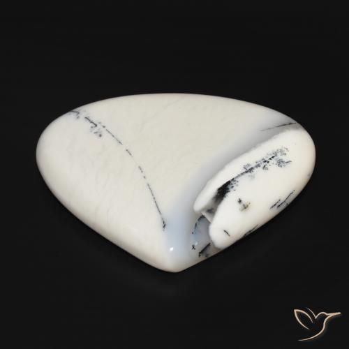 Dendritique Agate Blanc avec noir naturelle En forme de poire, 69.43 ct, Opaque