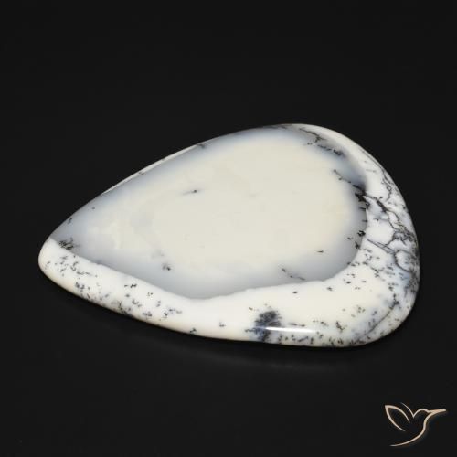 Dendritique Agate Blanc avec noir naturelle En forme de poire, 210.16 ct, Opaque