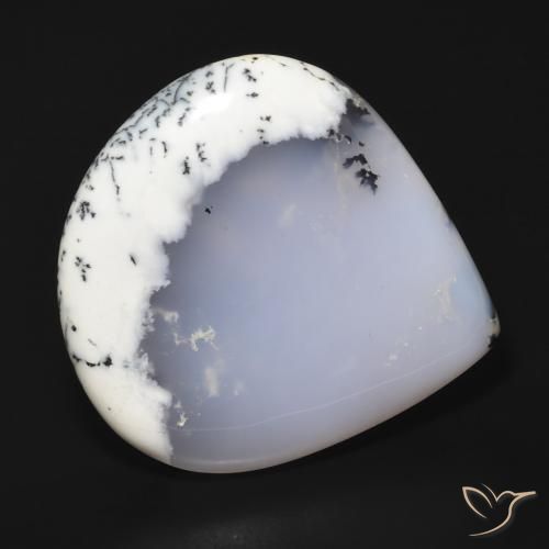Dendritique Agate Blanc avec noir naturelle En forme de poire, 62.65 ct, Translucide