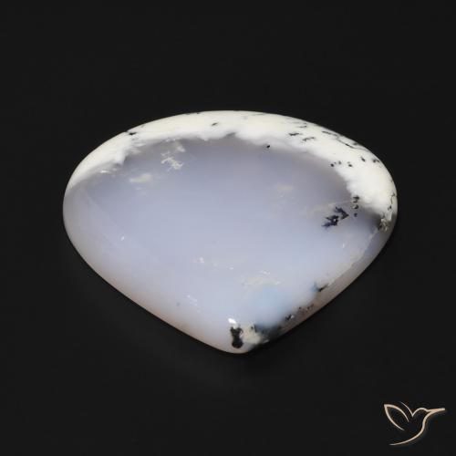 Dendritique Agate Blanc avec noir naturelle En forme de poire, 62.65 ct, Translucide