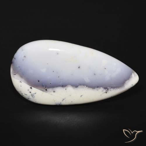 Dendritique Agate Blanc avec noir naturelle En forme de poire, 43.66 ct, Opaque