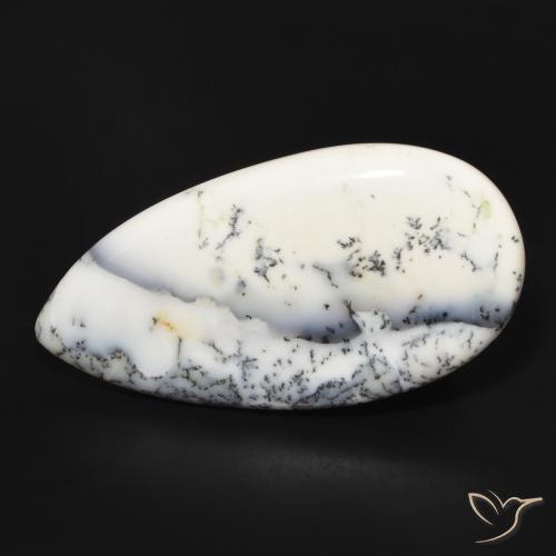 53.84ct Naturel Blanc avec noir Dendritique Agate, En forme de poire, Opaque