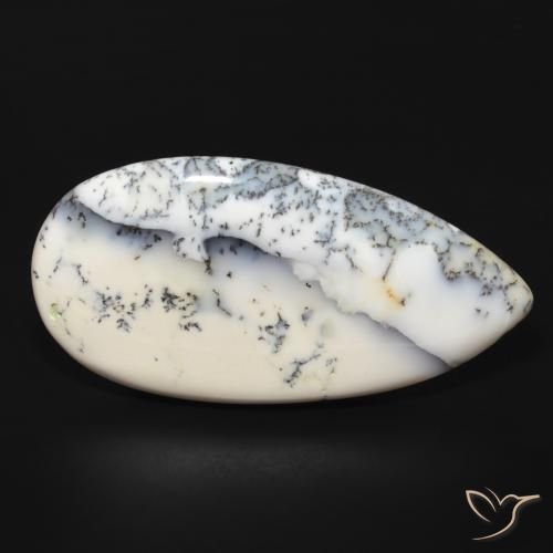 Dendritique Agate Blanc avec noir naturelle En forme de poire, 53.84 ct, Opaque