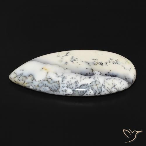 Dendritique Agate Blanc avec noir naturelle En forme de poire, 53.84 ct, Opaque