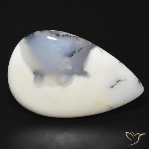 66.10ct Naturel Blanc avec noir Dendritique Agate, En forme de poire, Opaque