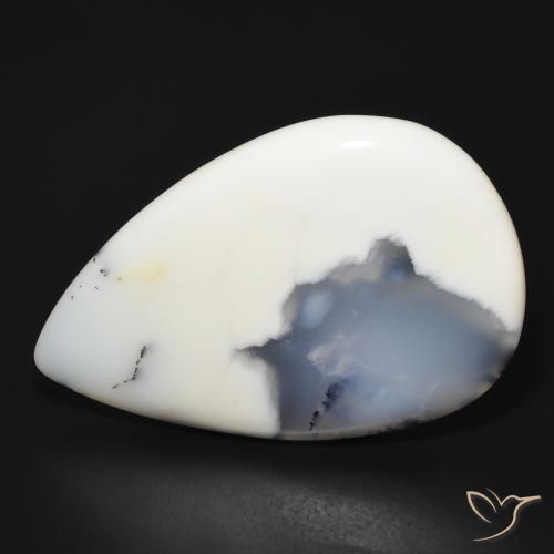 Dendritique Agate Blanc avec noir naturelle En forme de poire, 66.10 ct, Opaque