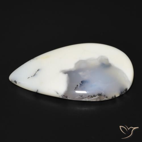 Dendritique Agate Blanc avec noir naturelle En forme de poire, 66.10 ct, Opaque