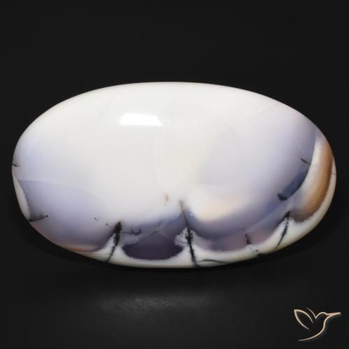 98.41ct Naturel Blanc avec noir Dendritique Agate, ovale, Opaque