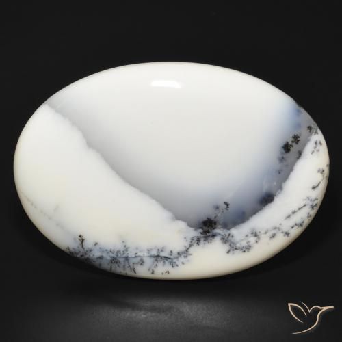 83.43ct Naturel Blanc avec noir Dendritique Agate, ovale, Opaque