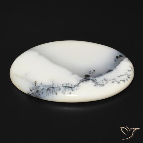 Dendritique Agate Blanc avec noir naturelle ovale, 83.43 ct, Opaque