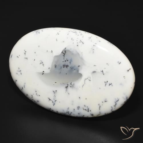 Dendritique Agate Blanc avec noir naturelle ovale, 88.08 ct, Opaque