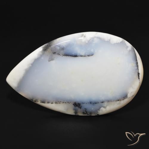 195.90ct Naturel Blanc avec noir Dendritique Agate, En forme de poire, Opaque