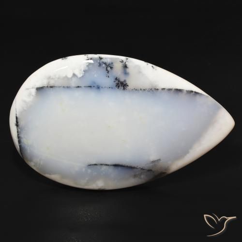 Dendritique Agate Blanc avec noir naturelle En forme de poire, 195.90 ct, Opaque