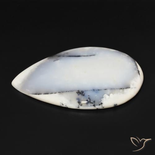 Dendritique Agate Blanc avec noir naturelle En forme de poire, 195.90 ct, Opaque