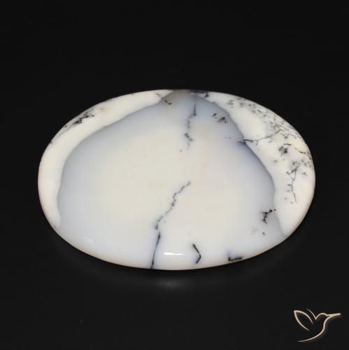 Dendritique Agate Blanc avec noir naturelle ovale, 169.76 ct, Opaque