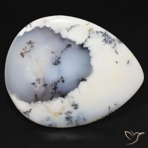 Dendritique Agate Blanc avec noir naturelle En forme de poire, 159.38 ct, Opaque