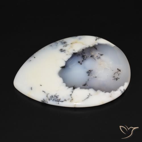 Dendritique Agate Blanc avec noir naturelle En forme de poire, 159.38 ct, Opaque