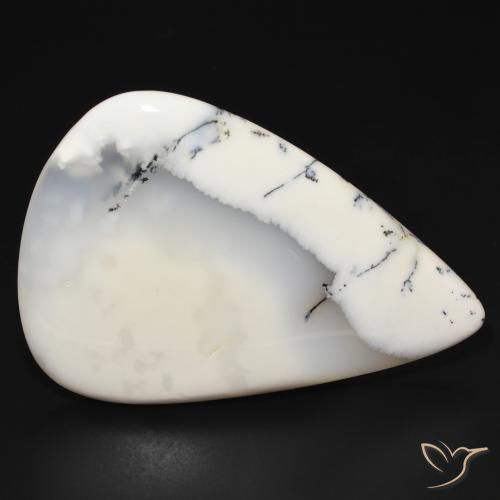 113.87ct Naturel Blanc avec noir Dendritique Agate, En forme de poire, Opaque