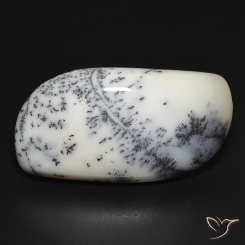 35.33ct Naturel Blanc avec noir Dendritique Agate, Fantaisie, Opaque