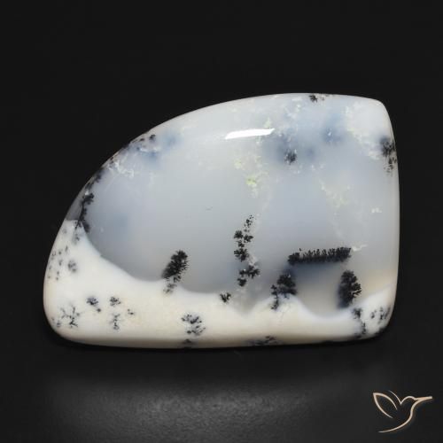 20.32ct Naturel Blanc avec noir Dendritique Agate, Fantaisie, Opaque