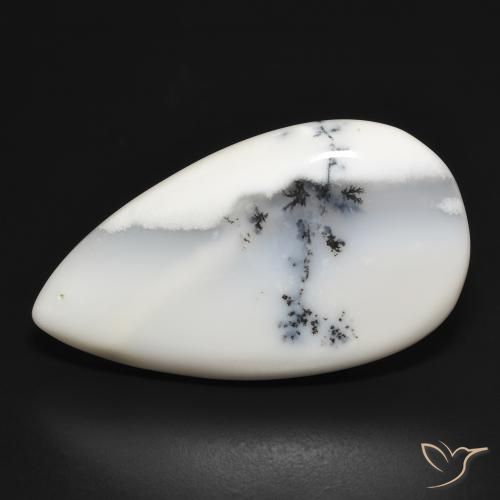 29.30ct Naturel Blanc avec noir Dendritique Agate, En forme de poire, Opaque