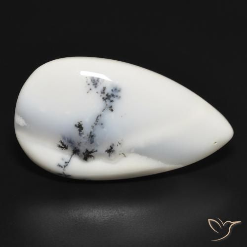 Dendritique Agate Blanc avec noir naturelle En forme de poire, 29.30 ct, Opaque