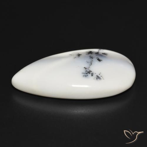 Dendritique Agate Blanc avec noir naturelle En forme de poire, 29.30 ct, Opaque