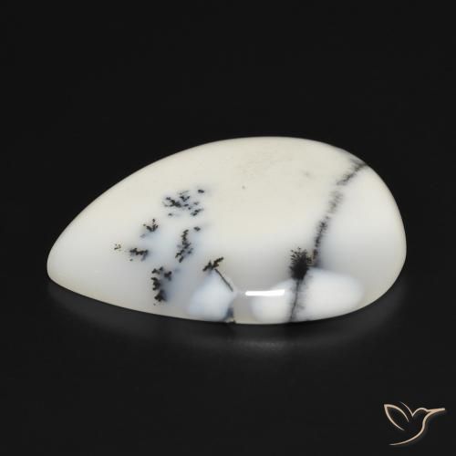 Dendritique Agate Blanc avec noir naturelle En forme de poire, 31.45 ct, Opaque
