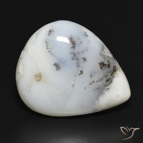 Dendritique Agate Blanc avec noir naturelle En forme de poire, 20.76 ct, Opaque