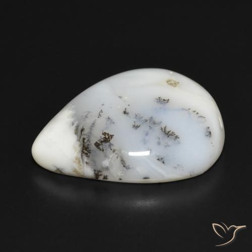 Dendritique Agate Blanc avec noir naturelle En forme de poire, 20.76 ct, Opaque