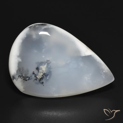 Dendritique Agate Blanc avec noir naturelle En forme de poire, 31.41 ct, Translucide
