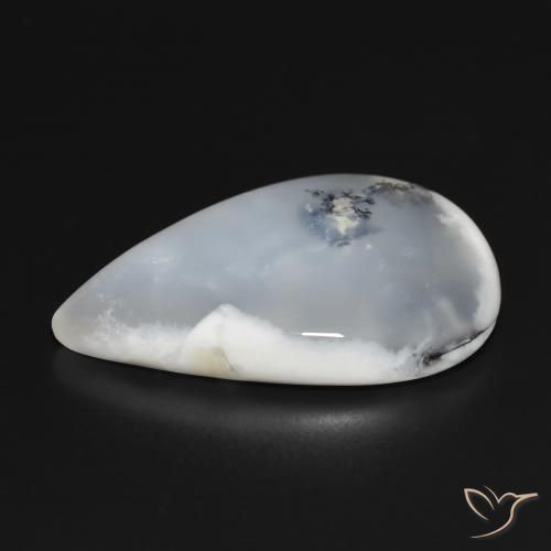 Dendritique Agate Blanc avec noir naturelle En forme de poire, 31.41 ct, Translucide