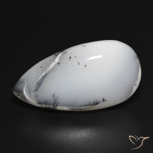 28.02ct Naturel Blanc avec noir Dendritique Agate, En forme de poire, Opaque
