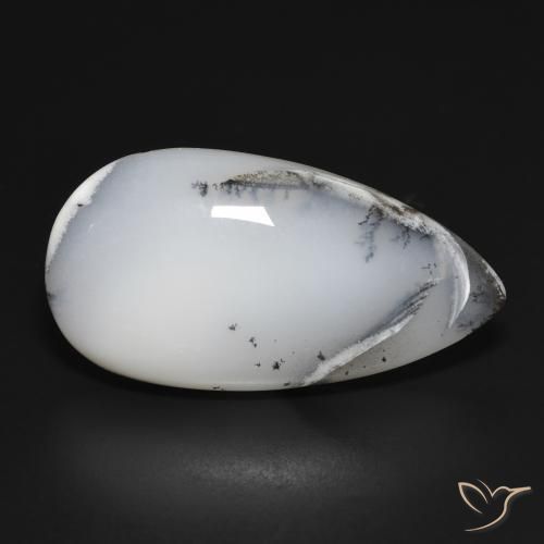 Dendritique Agate Blanc avec noir naturelle En forme de poire, 28.02 ct, Opaque