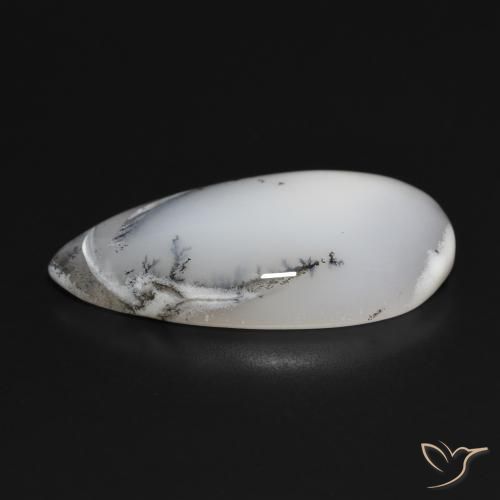 Dendritique Agate Blanc avec noir naturelle En forme de poire, 28.02 ct, Opaque