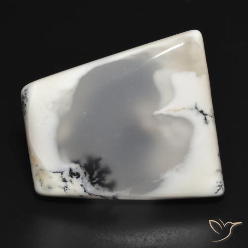 33.09ct Naturel Blanc avec noir Dendritique Agate, Fantaisie, Translucide