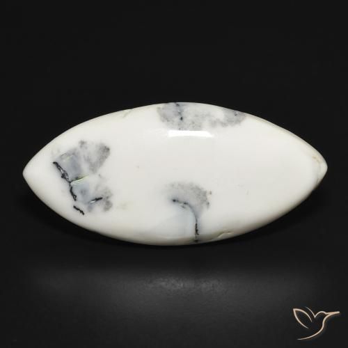 Dendritique Agate Blanc avec noir naturelle Marquise, 15.94 ct, Opaque