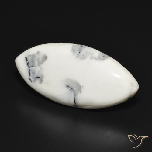 Dendritique Agate Blanc avec noir naturelle Marquise, 15.94 ct, Opaque