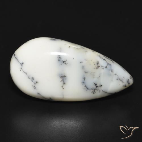 Dendritique Agate Blanc avec noir naturelle En forme de poire, 11.14 ct, Opaque