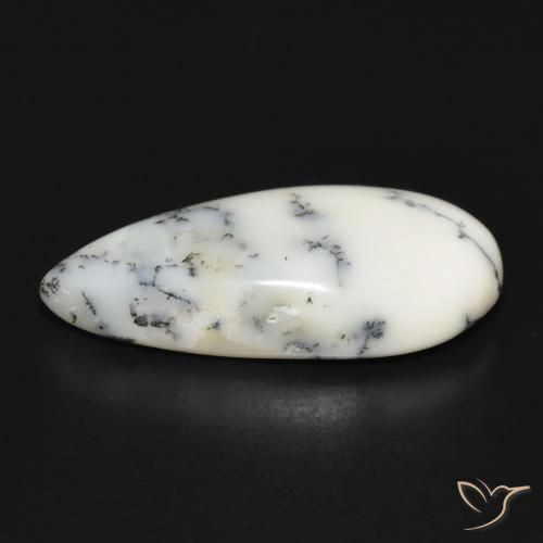 Dendritique Agate Blanc avec noir naturelle En forme de poire, 11.14 ct, Opaque