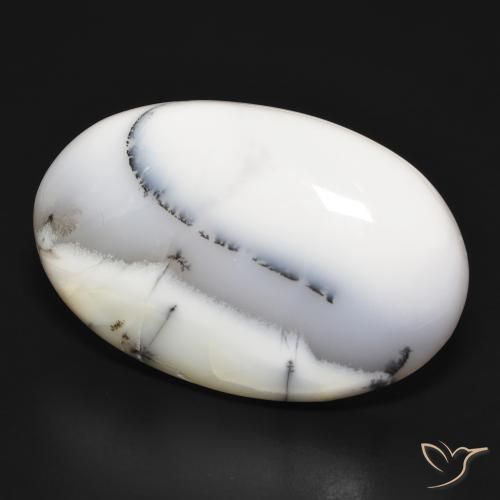 Dendritique Agate Blanc avec noir naturelle ovale, 54.75 ct, Opaque