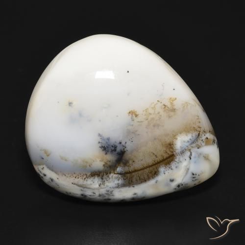 Dendritique Agate Blanc avec noir naturelle En forme de poire, 24.75 ct, Opaque