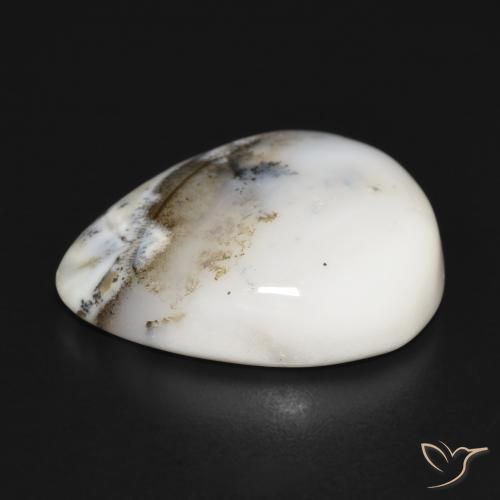 Dendritique Agate Blanc avec noir naturelle En forme de poire, 24.75 ct, Opaque