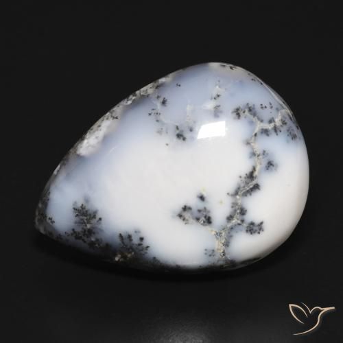 15.20ct Naturel Blanc avec noir Dendritique Agate, En forme de poire, Opaque