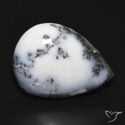Dendritique Agate Blanc avec noir naturelle En forme de poire, 15.20 ct, Opaque